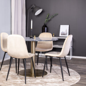 Estelle, Polar – Ensemble repas rond – Gris foncé – Table : ⌀106 Chaise : 53,3 x 88 x 42,5 cm