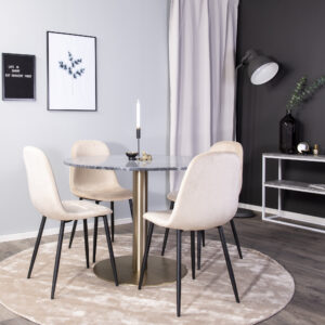 Estelle, Polar – Ensemble repas rond – Gris foncé – Table : ⌀106 Chaise : 53,3 x 88 x 42,5 cm