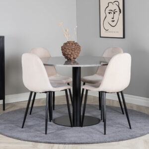 Razzia, Polar – Ensemble repas rond – Gris – Table : ⌀106 Chaise : 53,3 x 88 x 42,5 cm