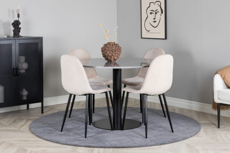 Razzia, Polar – Ensemble repas rond – Gris – Table : ⌀106 Chaise : 53,3 x 88 x 42,5 cm
