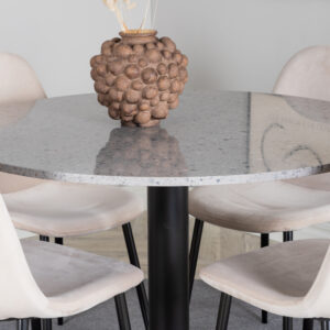 Razzia, Polar – Ensemble repas rond – Gris – Table : ⌀106 Chaise : 53,3 x 88 x 42,5 cm