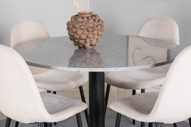 Razzia, Polar – Ensemble repas rond – Gris – Table : ⌀106 Chaise : 53,3 x 88 x 42,5 cm