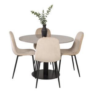 Razzia, Polar – Ensemble repas rond – Gris – Table : ⌀106 Chaise : 53,3 x 88 x 42,5 cm