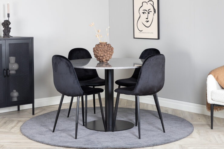 Razzia, Polar – Ensemble repas rond – Gris – Table : ⌀106 Chaise : 53,3 x 88 x 42,5 cm