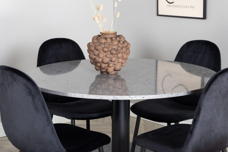 Razzia, Polar – Ensemble repas rond – Gris – Table : ⌀106 Chaise : 53,3 x 88 x 42,5 cm