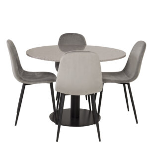 Razzia, Polar – Ensemble repas rond – Gris – Table : ⌀106 Chaise : 53,3 x 88 x 42,5 cm
