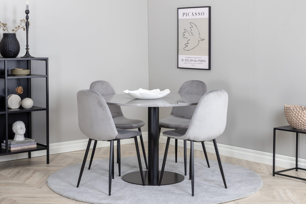 Razzia, Polar – Ensemble repas rond – Gris – Table : ⌀106 Chaise : 53,3 x 88 x 42,5 cm