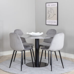 Razzia, Polar – Ensemble repas rond – Gris – Table : ⌀106 Chaise : 53,3 x 88 x 42,5 cm