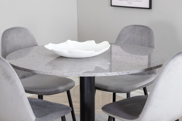 Razzia, Polar – Ensemble repas rond – Gris – Table : ⌀106 Chaise : 53,3 x 88 x 42,5 cm