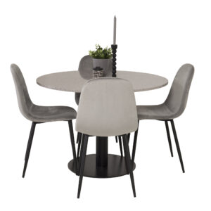 Razzia, Polar – Ensemble repas rond – Gris – Table : ⌀106 Chaise : 53,3 x 88 x 42,5 cm