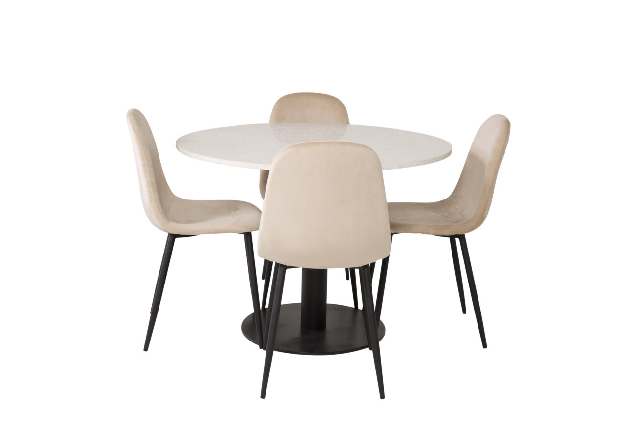 Razzia, Polar – Ensemble repas rond – Blanc – Table : ⌀106 Chaise : 53,3 x 88 x 42,5 cm