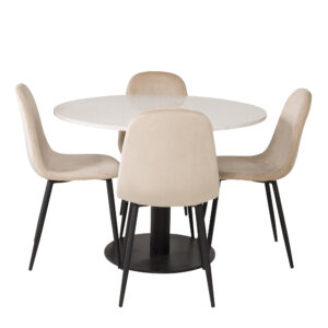 Razzia, Polar – Ensemble repas rond – Blanc – Table : ⌀106 Chaise : 53,3 x 88 x 42,5 cm