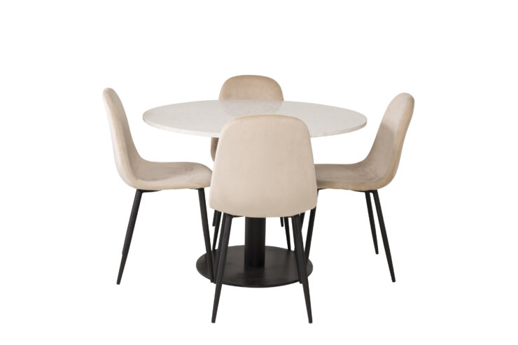 Razzia, Polar – Ensemble repas rond – Blanc – Table : ⌀106 Chaise : 53,3 x 88 x 42,5 cm