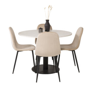 Razzia, Polar – Ensemble repas rond – Blanc – Table : ⌀106 Chaise : 53,3 x 88 x 42,5 cm