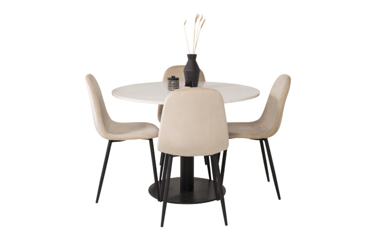 Razzia, Polar – Ensemble repas rond – Blanc – Table : ⌀106 Chaise : 53,3 x 88 x 42,5 cm