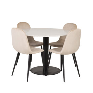 Razzia, Polar – Ensemble repas rond – Blanc – Table : ⌀106 Chaise : 53,3 x 88 x 42,5 cm