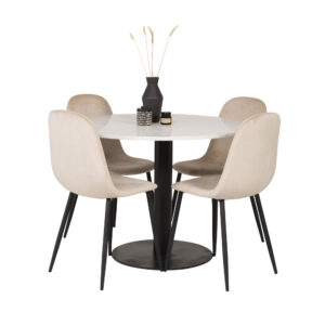 Razzia, Polar – Ensemble repas rond – Blanc – Table : ⌀106 Chaise : 53,3 x 88 x 42,5 cm