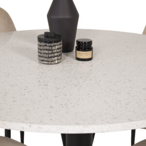 Razzia, Polar – Ensemble repas rond – Blanc – Table : ⌀106 Chaise : 53,3 x 88 x 42,5 cm