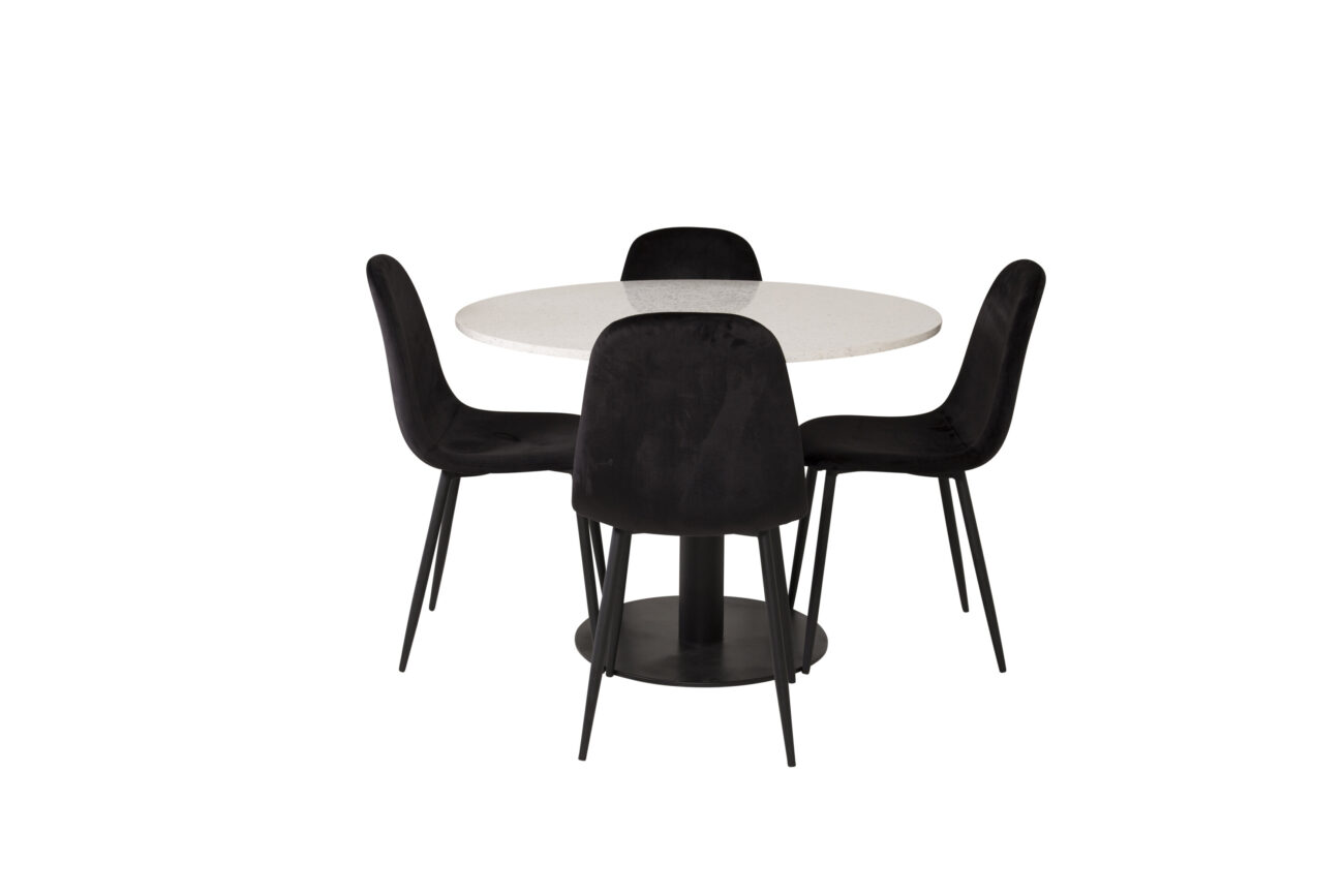 Razzia, Polar – Ensemble repas rond – Blanc – Table : ⌀106 Chaise : 53,3 x 88 x 42,5 cm