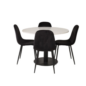 Razzia, Polar – Ensemble repas rond – Blanc – Table : ⌀106 Chaise : 53,3 x 88 x 42,5 cm