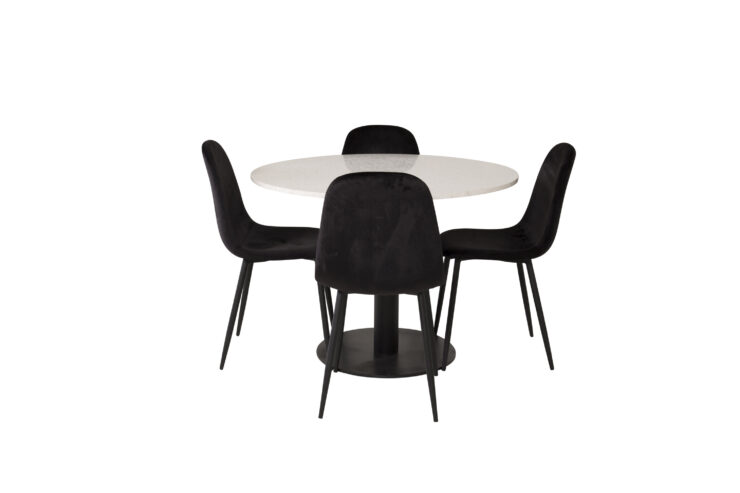 Razzia, Polar – Ensemble repas rond – Blanc – Table : ⌀106 Chaise : 53,3 x 88 x 42,5 cm