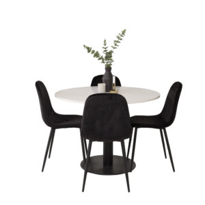 Razzia, Polar – Ensemble repas rond – Blanc – Table : ⌀106 Chaise : 53,3 x 88 x 42,5 cm