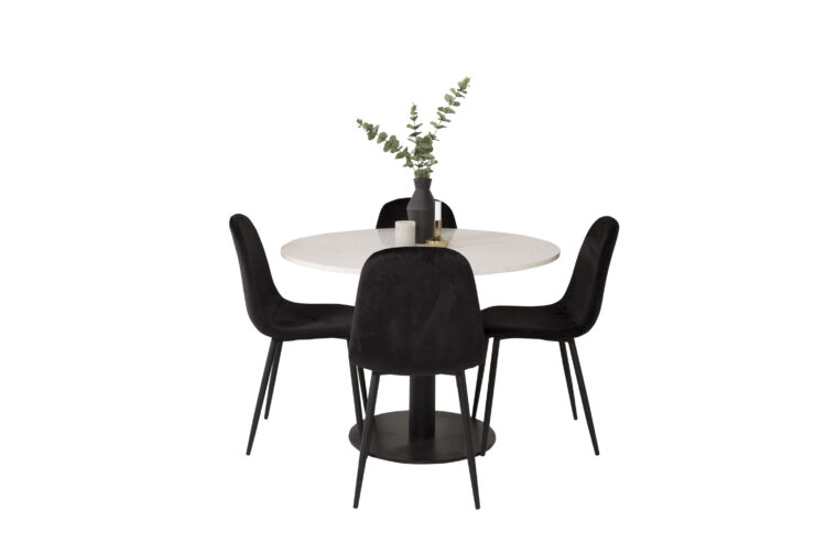 Razzia, Polar – Ensemble repas rond – Blanc – Table : ⌀106 Chaise : 53,3 x 88 x 42,5 cm