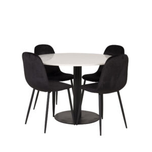 Razzia, Polar – Ensemble repas rond – Blanc – Table : ⌀106 Chaise : 53,3 x 88 x 42,5 cm