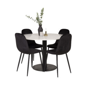 Razzia, Polar – Ensemble repas rond – Blanc – Table : ⌀106 Chaise : 53,3 x 88 x 42,5 cm