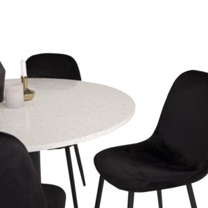 Razzia, Polar – Ensemble repas rond – Blanc – Table : ⌀106 Chaise : 53,3 x 88 x 42,5 cm