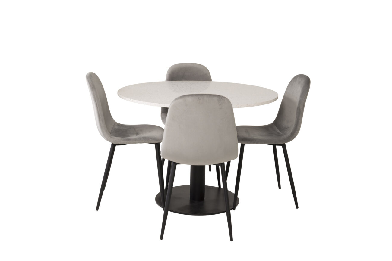 Razzia, Polar – Ensemble repas rond – Blanc – Table : ⌀106 Chaise : 53,3 x 88 x 42,5 cm