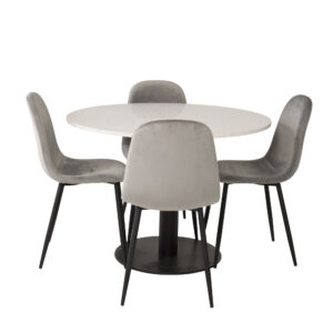 Razzia, Polar – Ensemble repas rond – Blanc – Table : ⌀106 Chaise : 53,3 x 88 x 42,5 cm