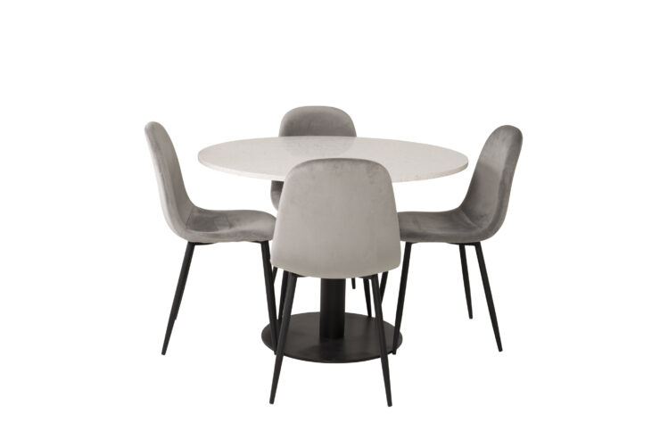 Razzia, Polar – Ensemble repas rond – Blanc – Table : ⌀106 Chaise : 53,3 x 88 x 42,5 cm