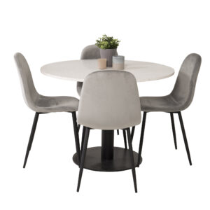 Razzia, Polar – Ensemble repas rond – Blanc – Table : ⌀106 Chaise : 53,3 x 88 x 42,5 cm