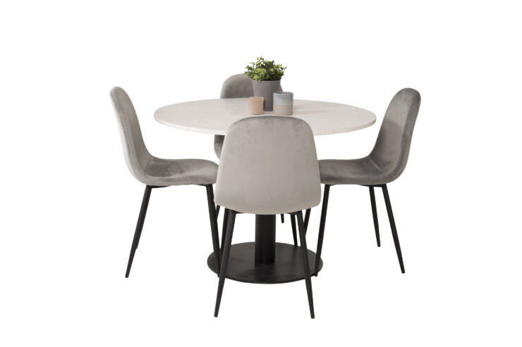 Razzia, Polar – Ensemble repas rond – Blanc – Table : ⌀106 Chaise : 53,3 x 88 x 42,5 cm