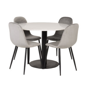 Razzia, Polar – Ensemble repas rond – Blanc – Table : ⌀106 Chaise : 53,3 x 88 x 42,5 cm