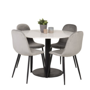 Razzia, Polar – Ensemble repas rond – Blanc – Table : ⌀106 Chaise : 53,3 x 88 x 42,5 cm
