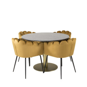 Estelle, Limhamn – Ensemble repas rond – Gris foncé – Table : ⌀106 Chaise : 54 x 76,56 x 61 cm