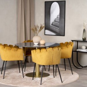 Estelle, Limhamn – Ensemble repas rond – Gris foncé – Table : ⌀106 Chaise : 54 x 76,56 x 61 cm