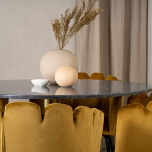 Estelle, Limhamn – Ensemble repas rond – Gris foncé – Table : ⌀106 Chaise : 54 x 76,56 x 61 cm