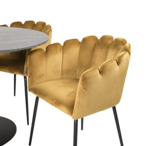 Estelle, Limhamn – Ensemble repas rond – Gris foncé – Table : ⌀106 Chaise : 54 x 76,56 x 61 cm