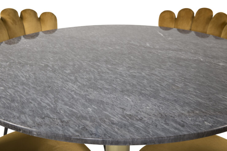 Estelle, Limhamn – Ensemble repas rond – Gris foncé – Table : ⌀106 Chaise : 54 x 82,5 x 44,5 cm