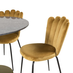 Estelle, Limhamn – Ensemble repas rond – Gris foncé – Table : ⌀106 Chaise : 54 x 82,5 x 44,5 cm
