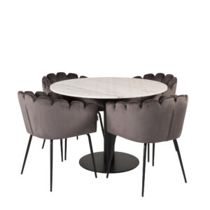 Estelle, Limhamn – Ensemble repas rond – Blanc – Table : ⌀106 Chaise : 54 x 76,56 x 61 cm