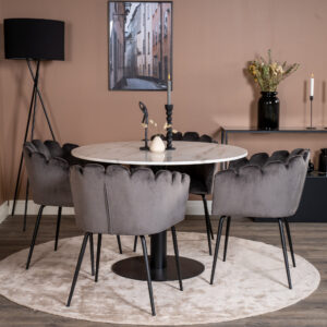 Estelle, Limhamn – Ensemble repas rond – Blanc – Table : ⌀106 Chaise : 54 x 76,56 x 61 cm