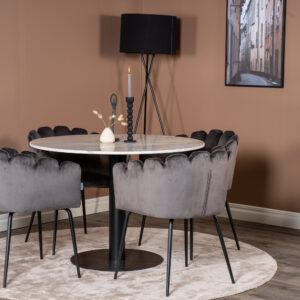 Estelle, Limhamn – Ensemble repas rond – Blanc – Table : ⌀106 Chaise : 54 x 76,56 x 61 cm