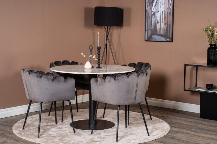 Estelle, Limhamn – Ensemble repas rond – Blanc – Table : ⌀106 Chaise : 54 x 76,56 x 61 cm