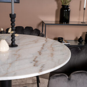 Estelle, Limhamn – Ensemble repas rond – Blanc – Table : ⌀106 Chaise : 54 x 76,56 x 61 cm