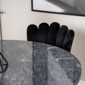 Estelle, Limhamn – Ensemble repas rond – Gris foncé – Table : ⌀106 Chaise : 54 x 82,5 x 44,5 cm