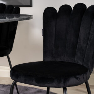 Estelle, Limhamn – Ensemble repas rond – Gris foncé – Table : ⌀106 Chaise : 54 x 82,5 x 44,5 cm